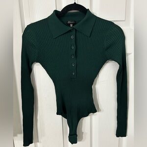 Dynamite Dark Green Ribbed Knit Bodysuit